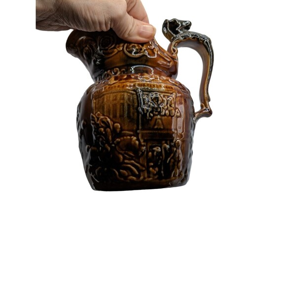 VTG Arthur Wood British Pottery Horse Head Handle Embossed Hunt Scene Pitcher 8" - Picture 8 of 16